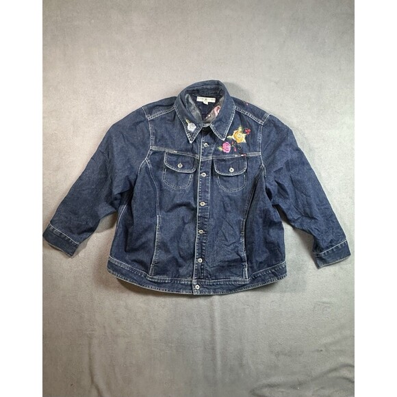 TOMMY HILFIGER Floral Embroidery DENIM Trucker Jacket Women 3X - Picture 2 of 8